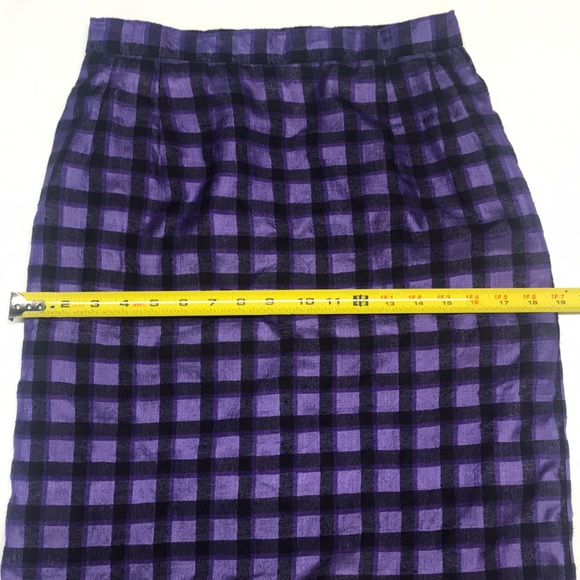Silk Purple and Black Check pencil skirt - Picture 7 of 10